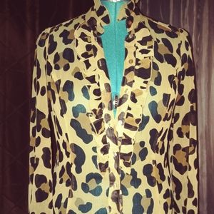 Sunny Leigh size medium animal print long sleeve shear blouse